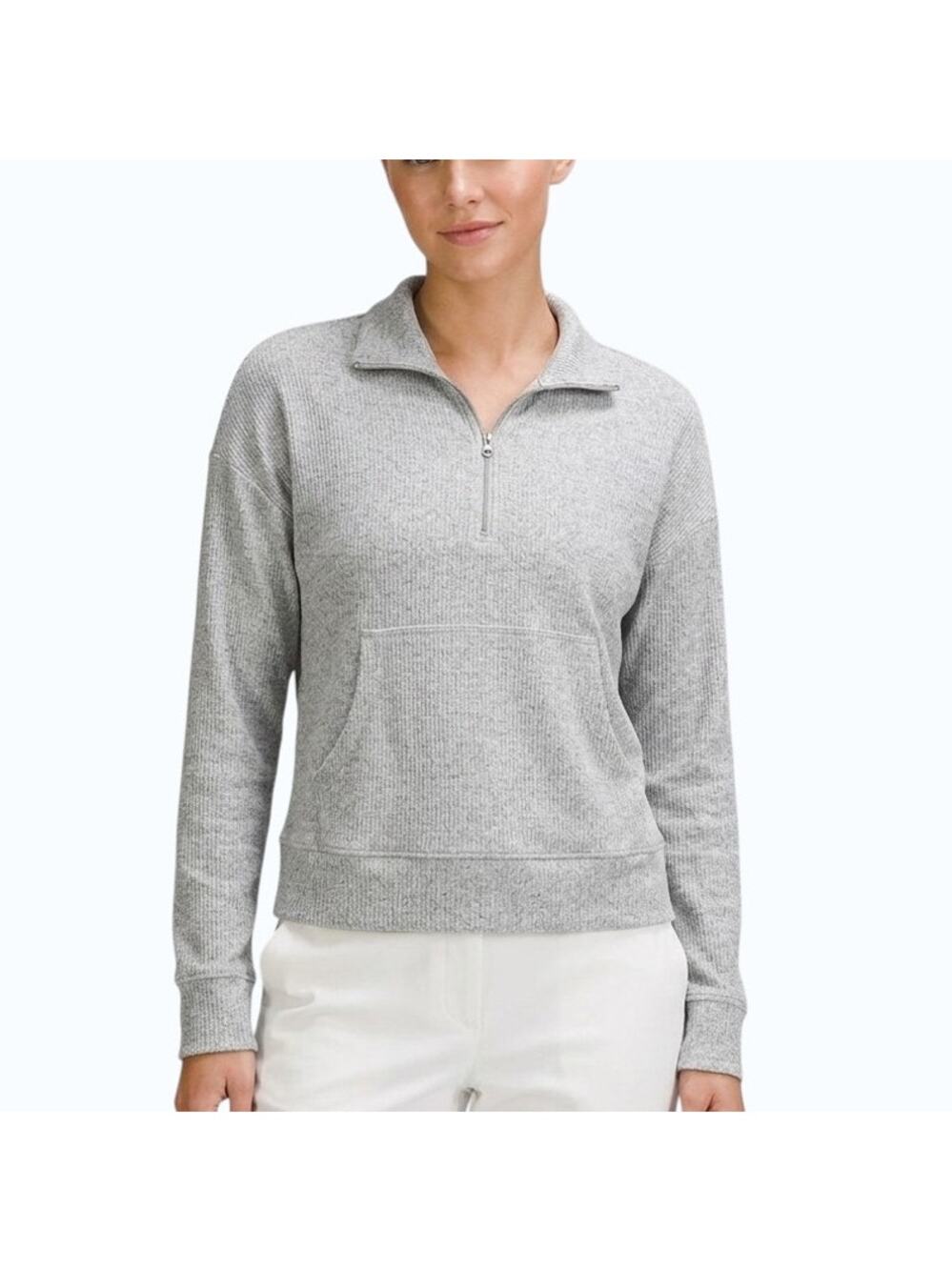 Market & Spruce Half Zip Pullover Gray Heather Knit Women Size Large NWT
